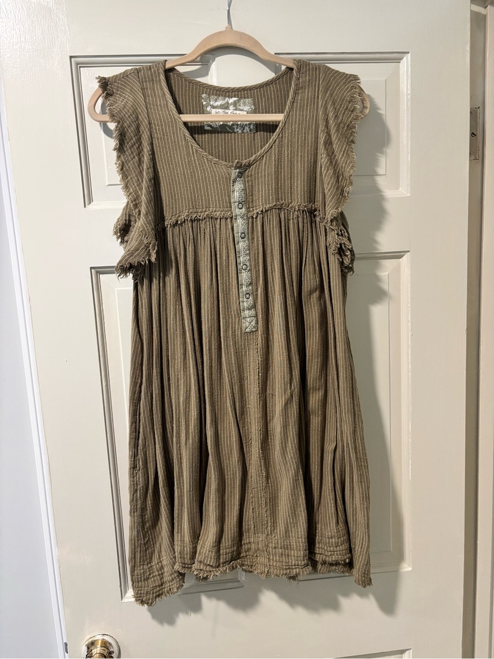We The Free Army Green Striped Button-Front Dress